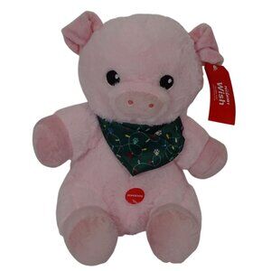 Petsmart Wish Soft Pink Plush Pig Squeaky Toy Christmas Bandana Stuffed Animal